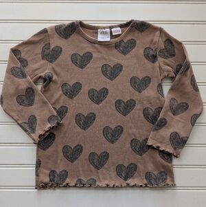 Zara Brown Heart Ribbed Long Sleeve Top